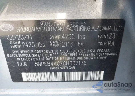 2012 Hyundai Sonata Gls Pzev from USA, damaged, VIN 5NPEB4ACXCH337136